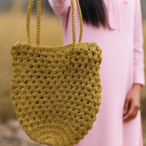 LidLoom Creations Handwoven Golden Tote Bag for Women