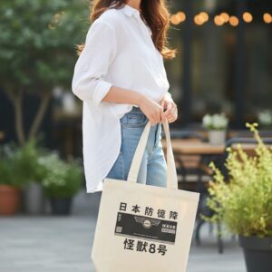 Cotton Canvas Tote Bag for Women & Men | Black Kaiju No. 8 Design Sticker | Eco-Friendly, Washable, Lightweight Shoulder Bag for Shopping, Office & Travel